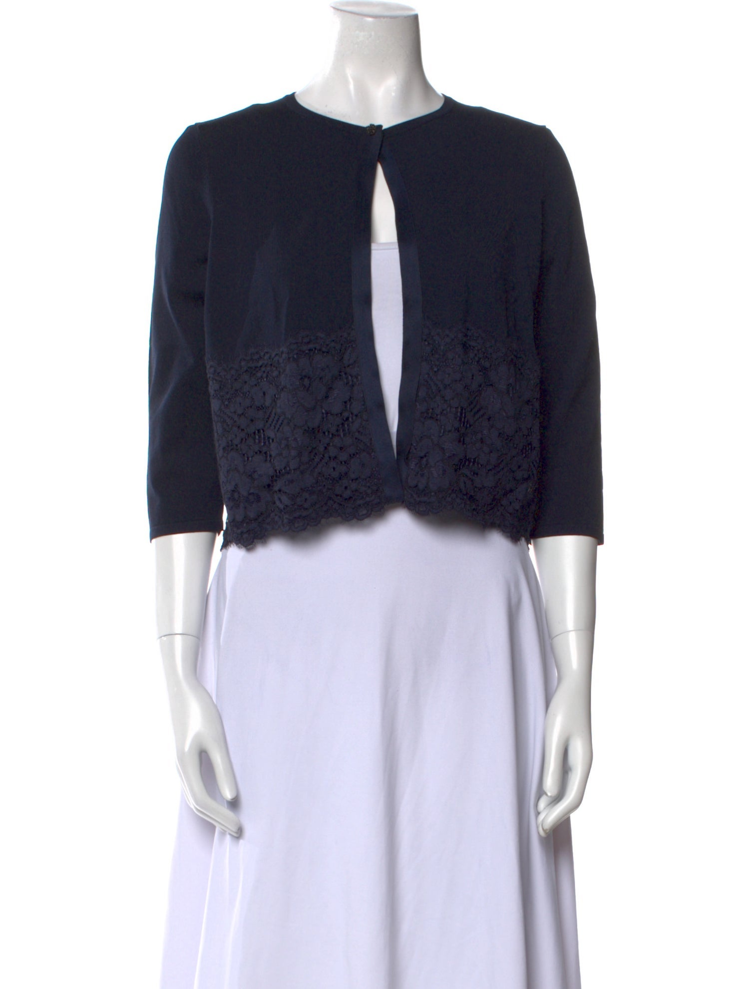 Carolina Herrera Crew Neck Three-Quarter Sleeve Crop Top