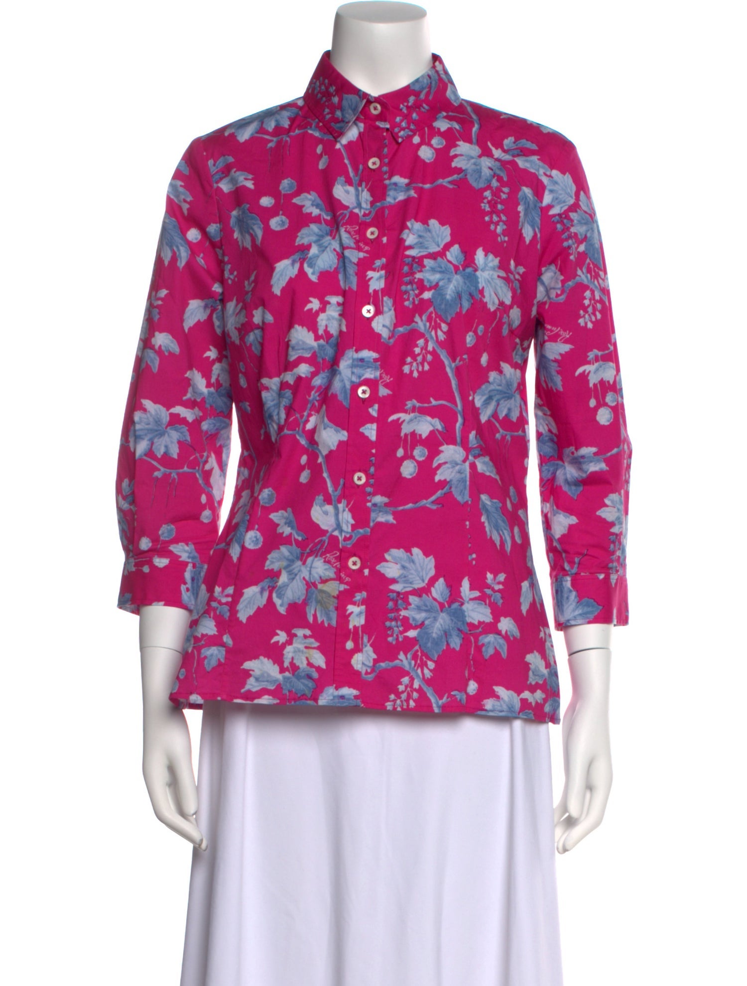 Carolina Herrera Floral Print Three-Quarter Sleeve Blouse