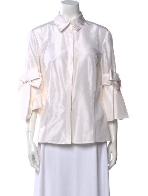 Carolina Herrera Silk Three-Quarter Sleeve Button-Up Top