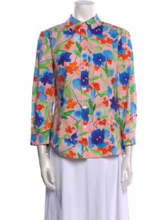 Carolina Herrera Printed Three-Quarter Sleeve Button-Up Top