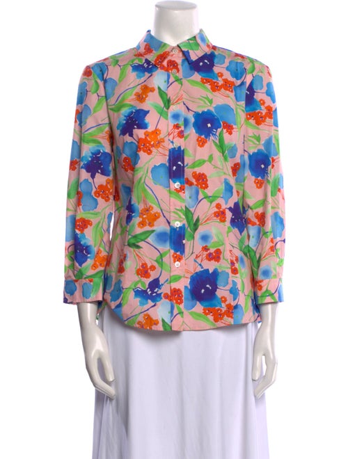 Carolina Herrera Printed Three-Quarter Sleeve Button-Up Top