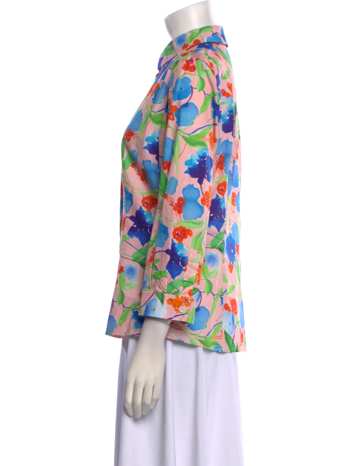 Carolina Herrera Printed Three-Quarter Sleeve Button-Up Top