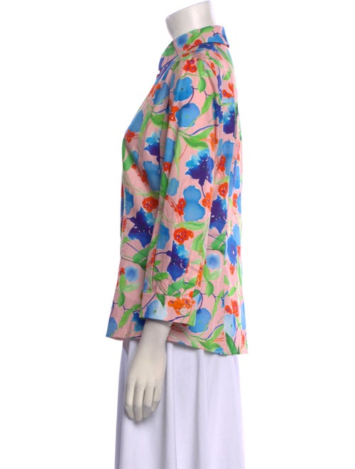 Carolina Herrera Printed Three-Quarter Sleeve Button-Up Top