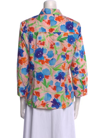 Carolina Herrera Printed Three-Quarter Sleeve Button-Up Top