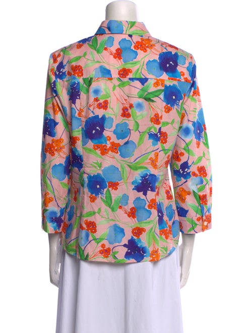 Carolina Herrera Printed Three-Quarter Sleeve Button-Up Top
