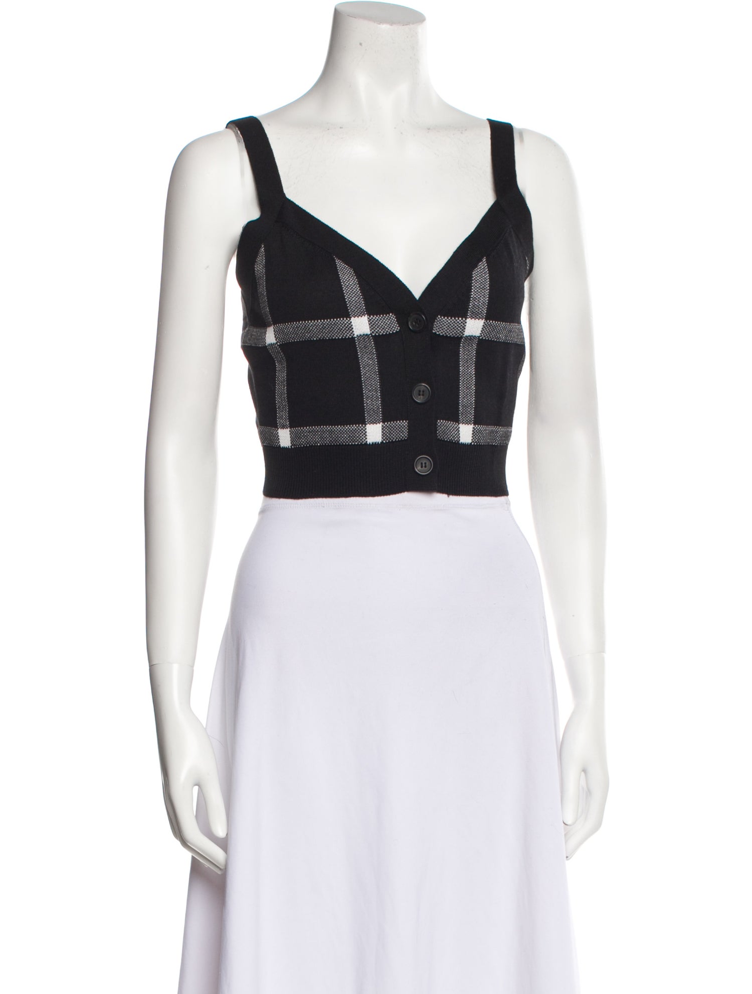 Carolina Herrera Plaid Print V-Neck Crop Top w/ Tags