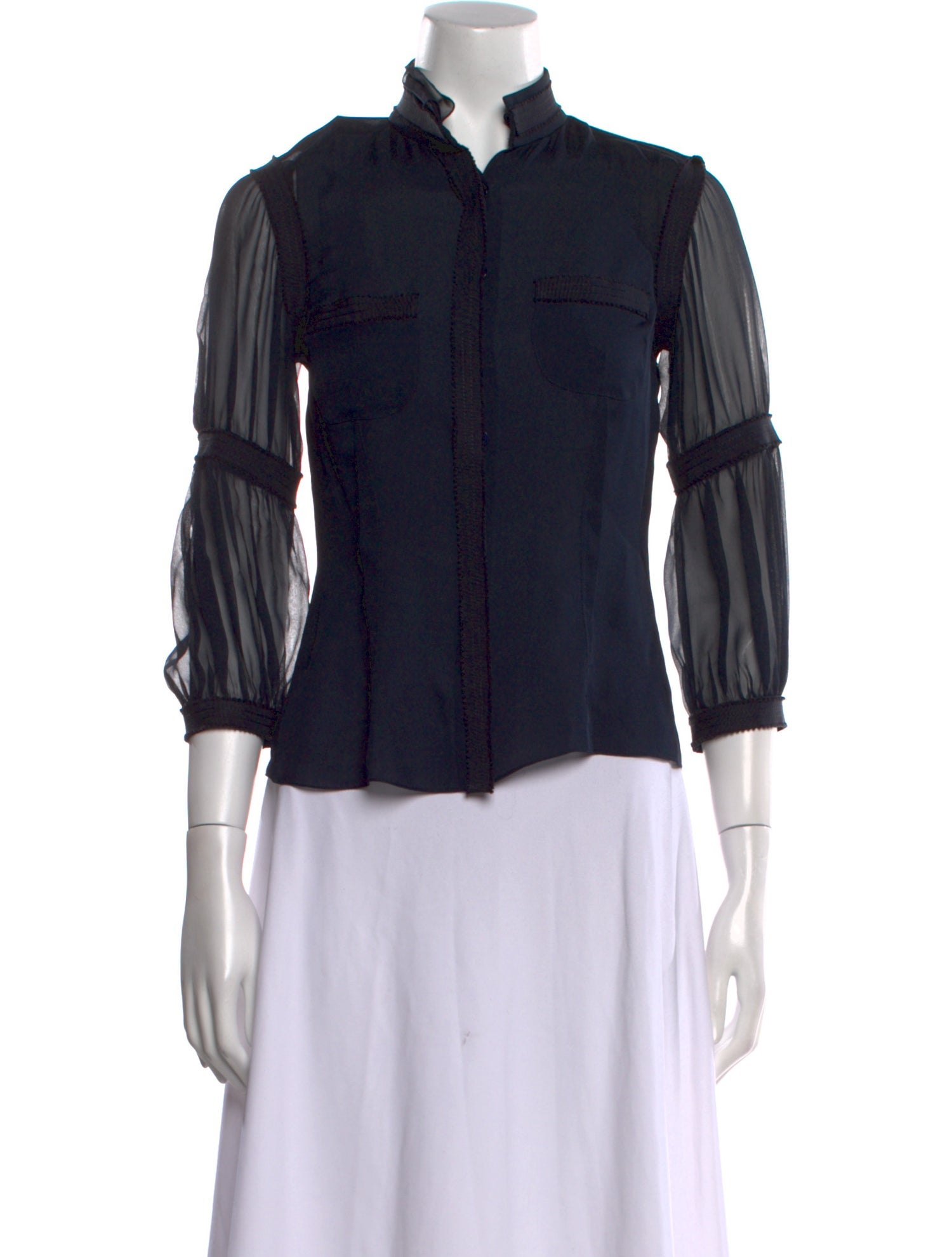 Carolina Herrera Silk Mock Neck Button-Up Top