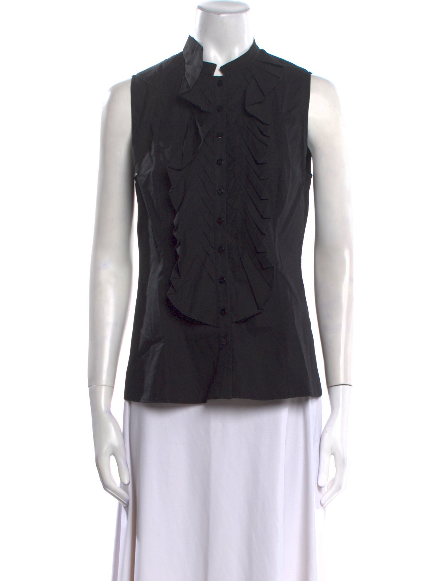 Carolina Herrera Mock Neck Sleeveless Button-Up Top