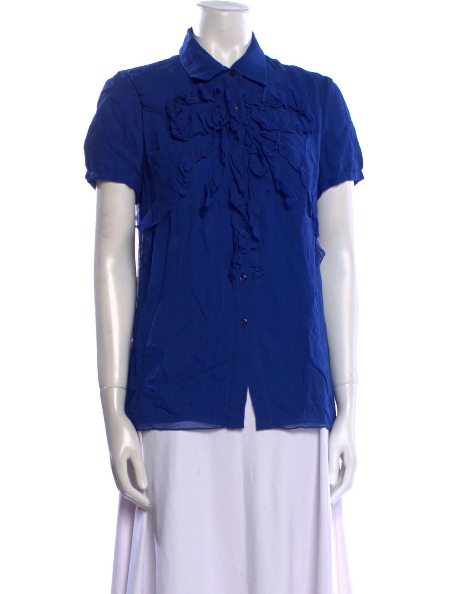 Carolina Herrera Silk Short Sleeve Button-Up Top