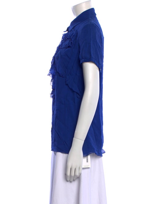 Carolina Herrera Silk Short Sleeve Button-Up Top