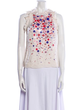 Carolina Herrera Floral Print Mock Neck Blouse