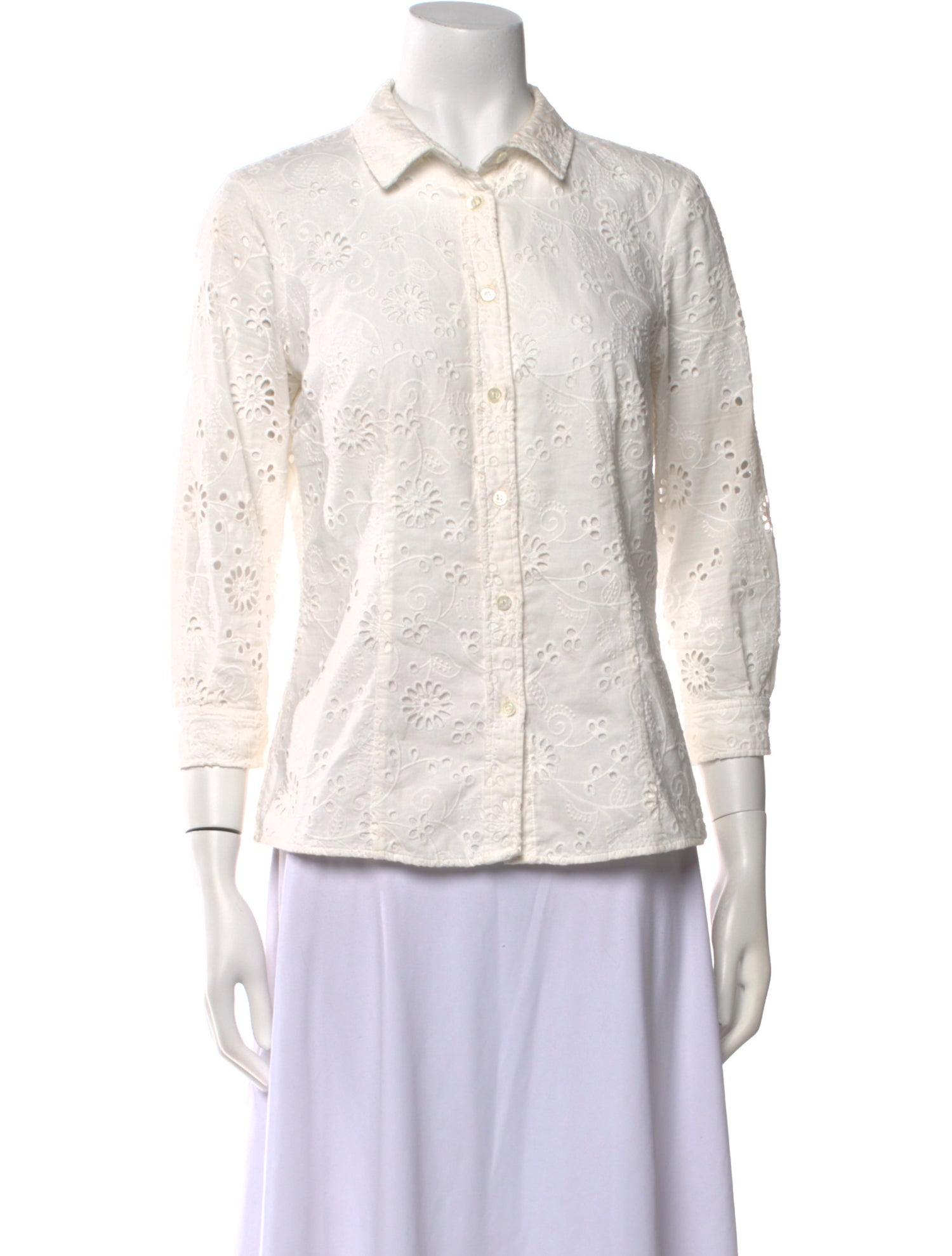 Carolina Herrera Three-Quarter Sleeve Button-Up Top