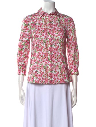 Carolina Herrera Floral Print Three-Quarter Sleeve Button-Up Top