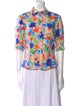 Carolina Herrera Floral Print Three-Quarter Sleeve Button-Up Top