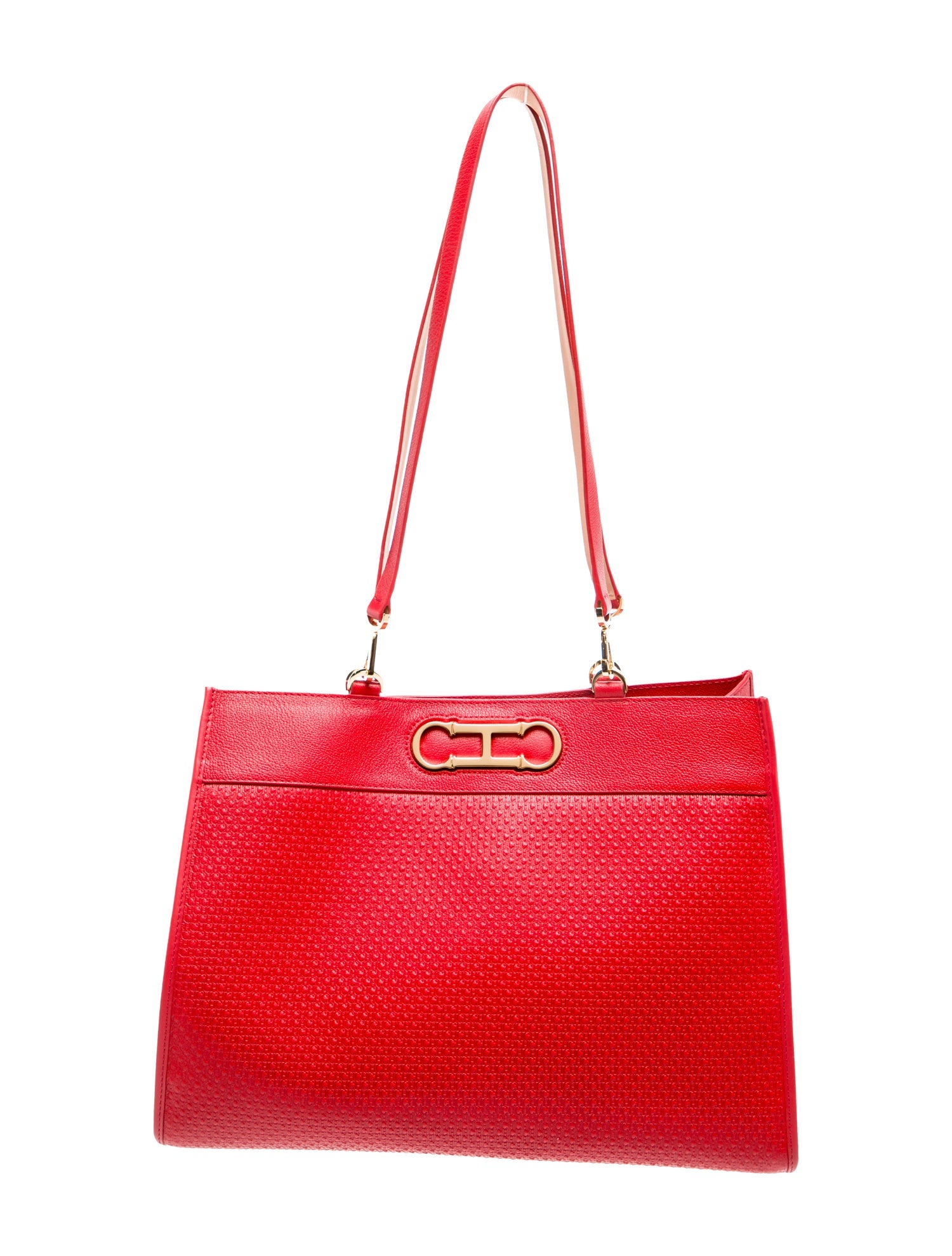 CH Carolina Herrera Embossed Leather Shoulder Bag
