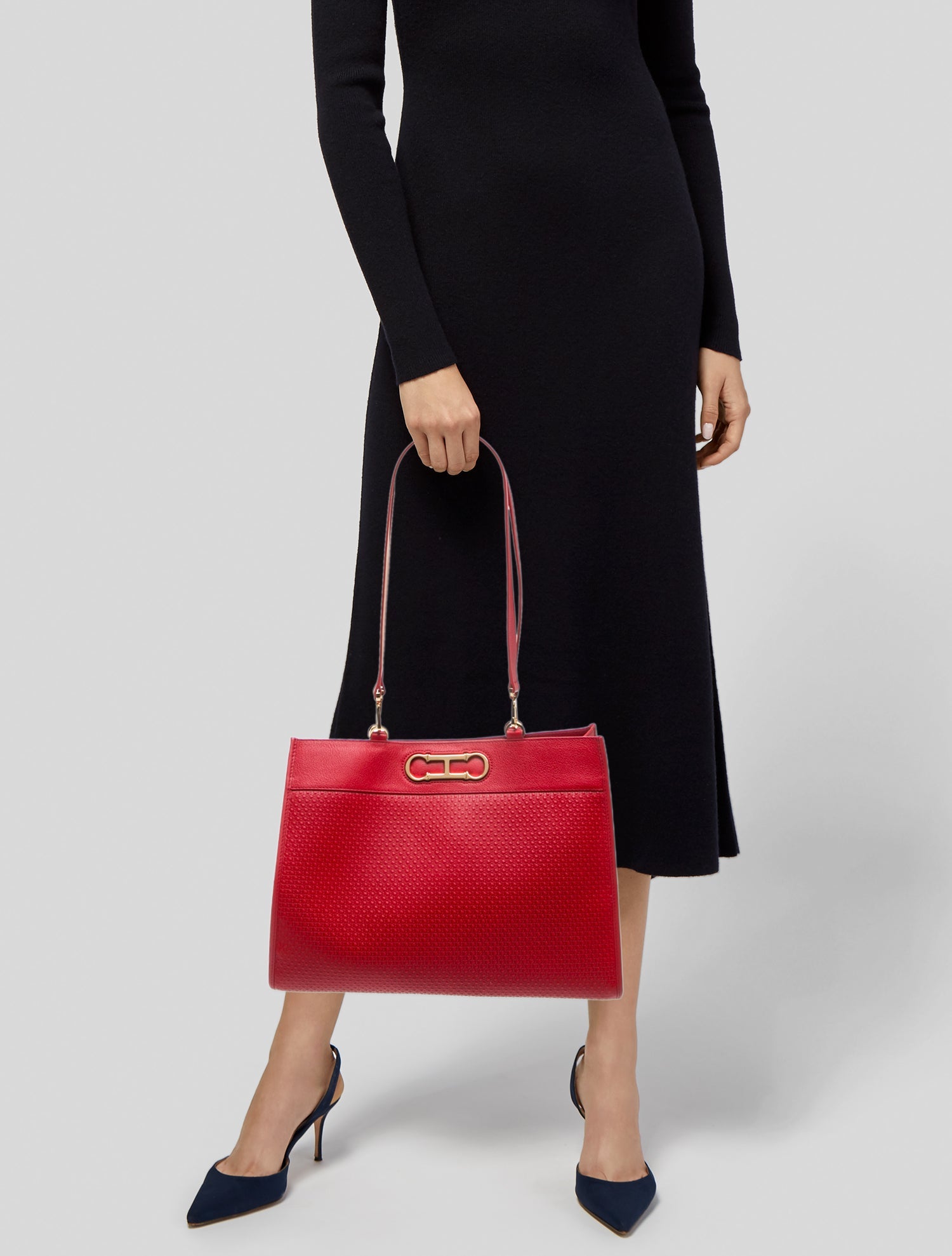 CH Carolina Herrera Embossed Leather Shoulder Bag