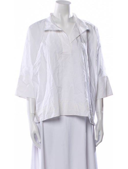 CH Carolina Herrera V-Neck Three-Quarter Sleeve Blouse