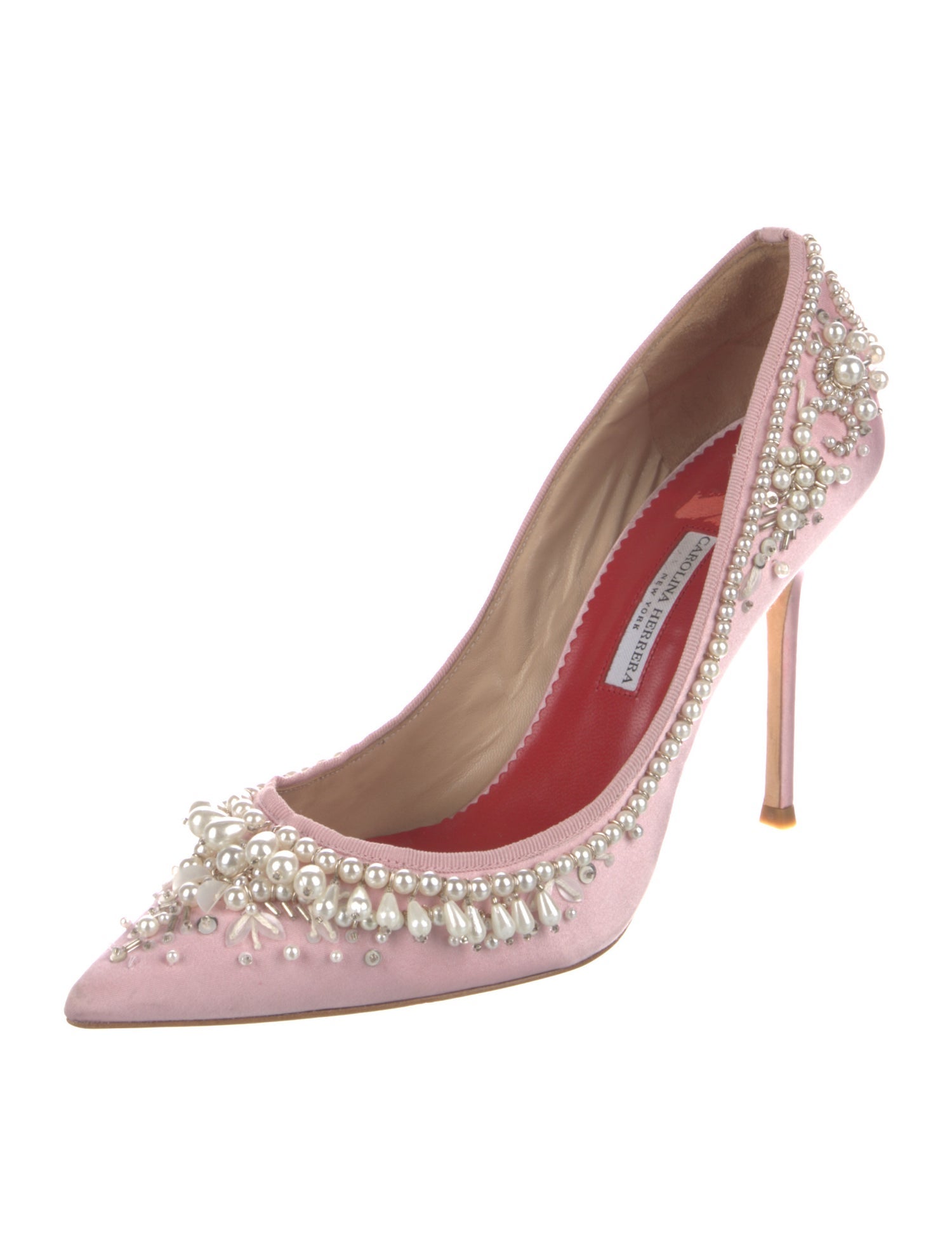 Carolina Herrera Satin Crystal Embellishments Pumps