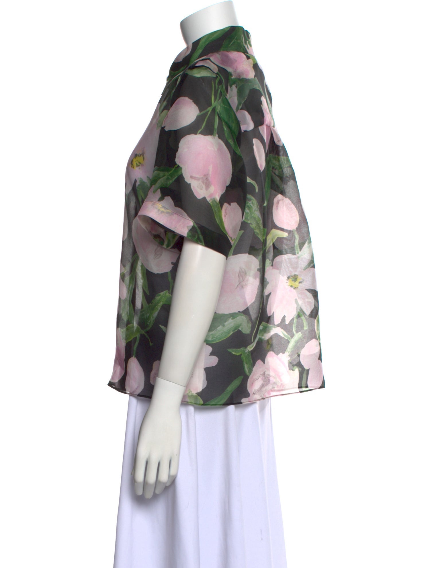 Carolina Herrera Silk Floral Print Button-Up Top