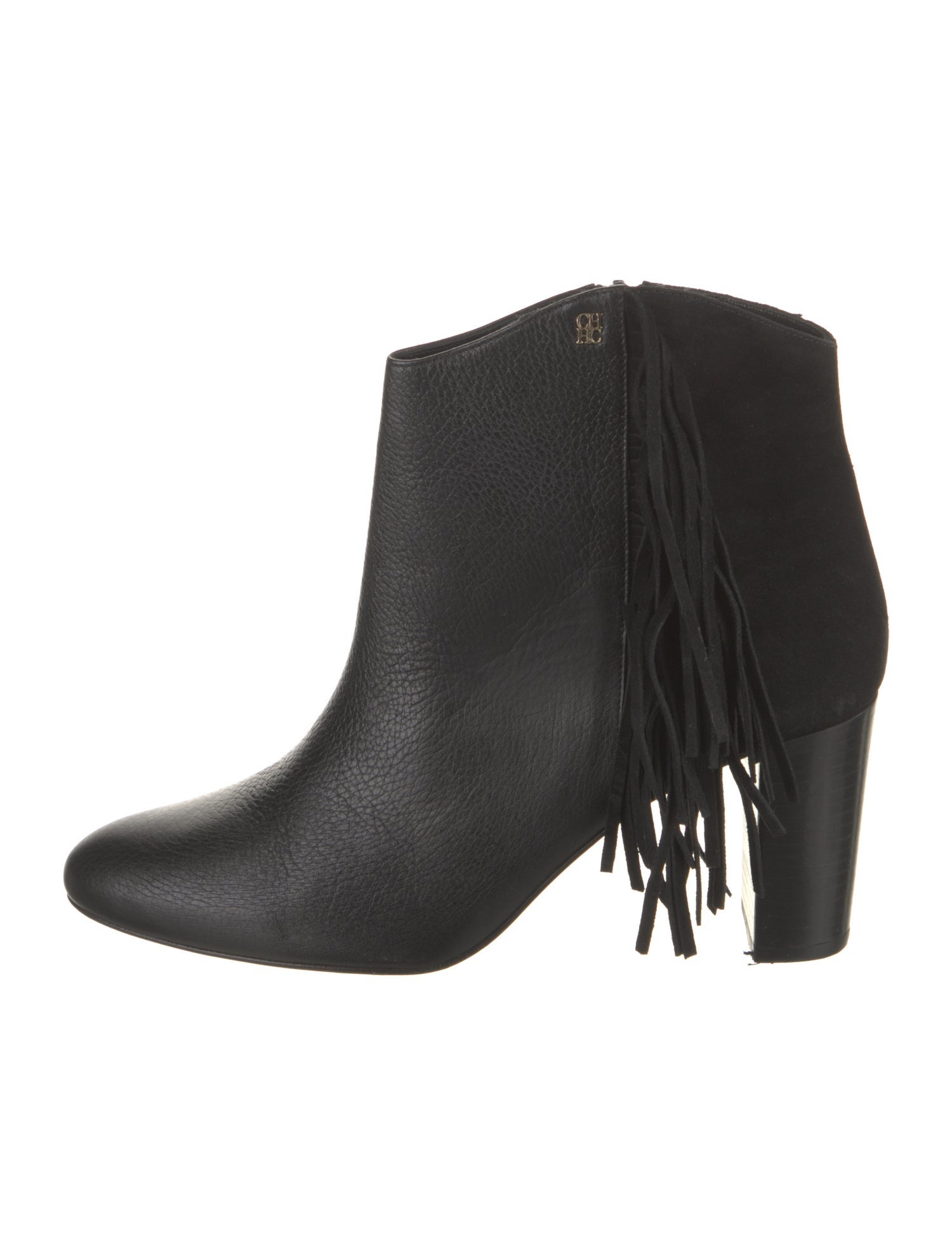 Carolina Herrera Leather Fringe Trim Accent Boots
