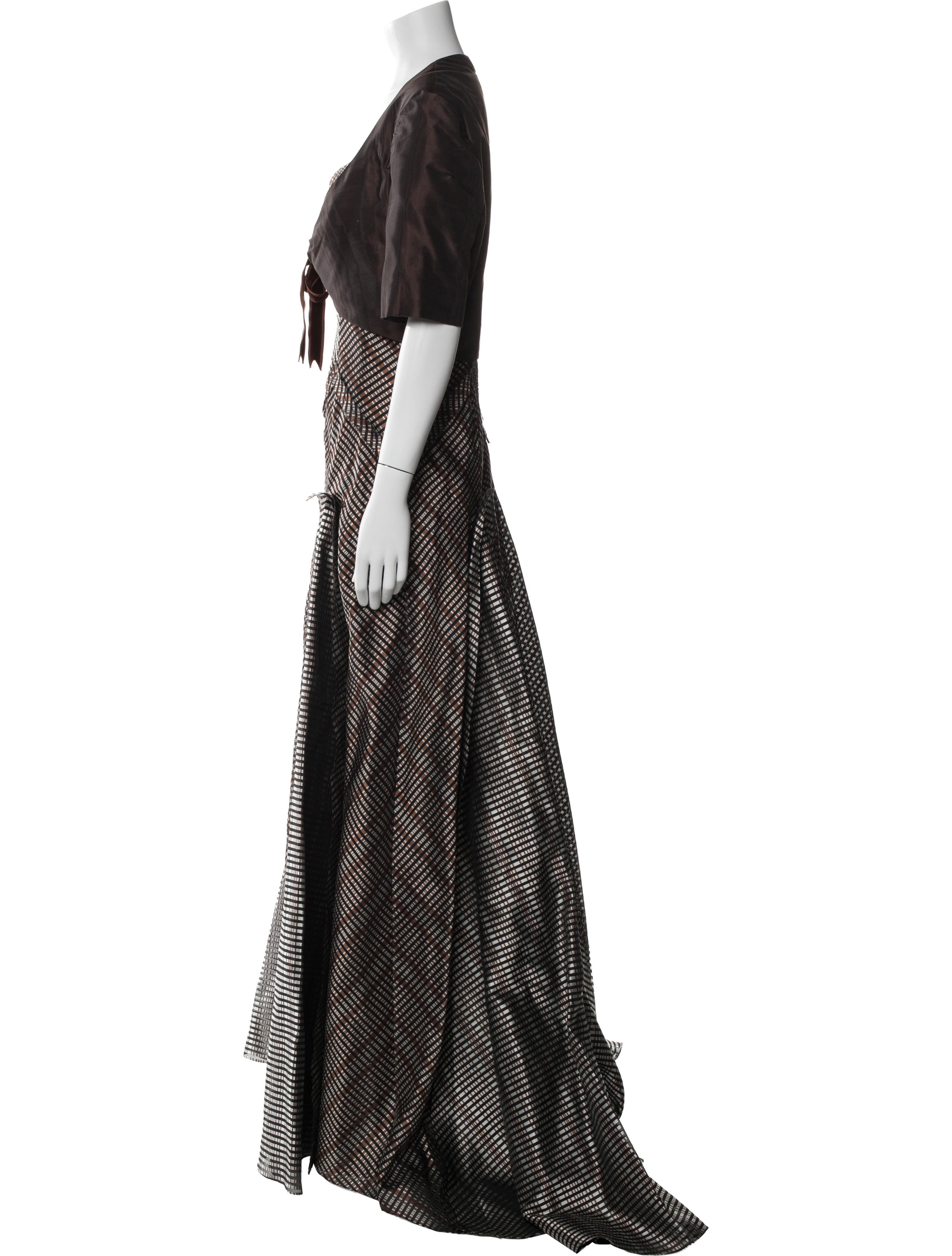 Carolina Herrera Silk Plaid Print Dress Set