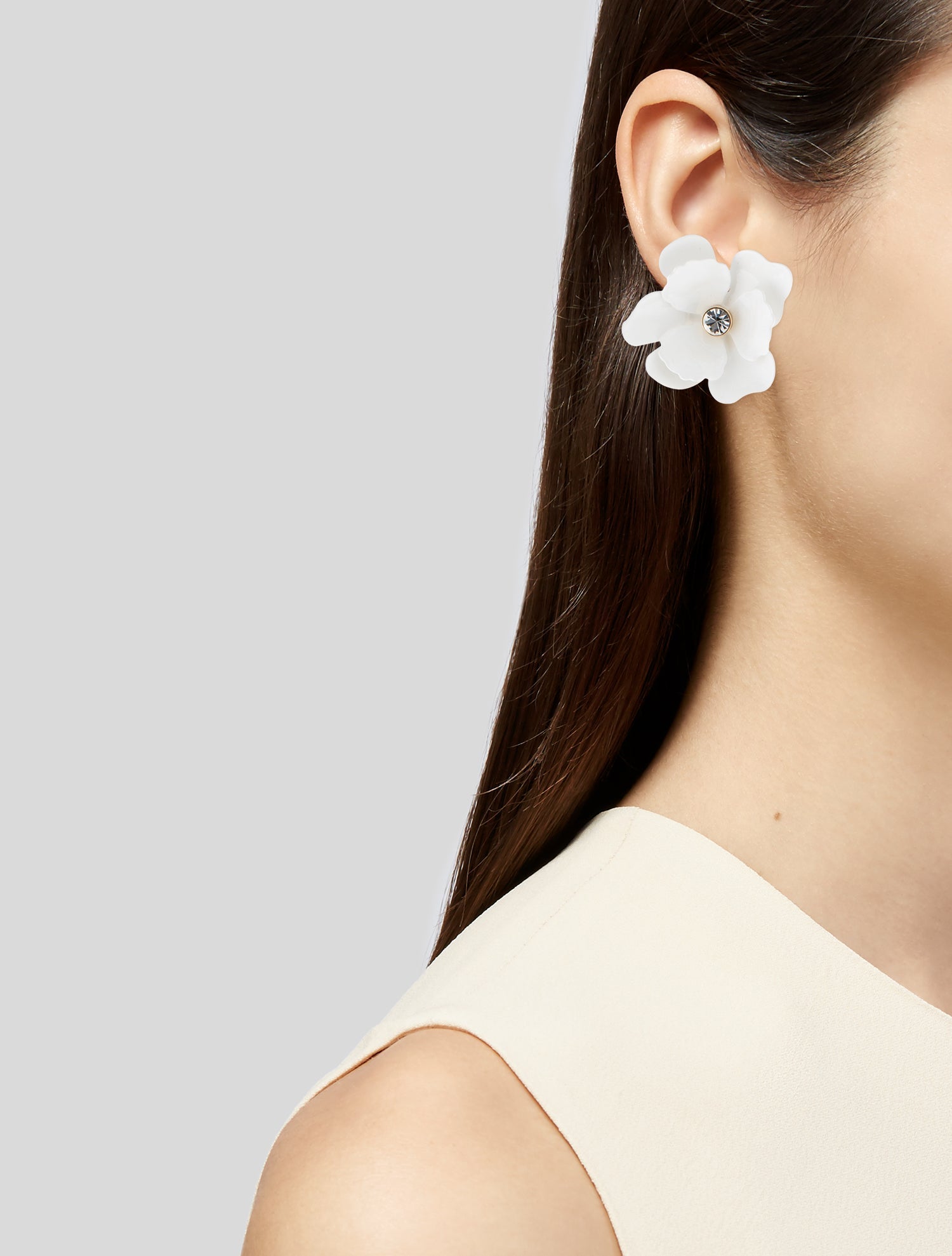 Carolina Herrera Enamel & Crystal Flower Drop Earrings