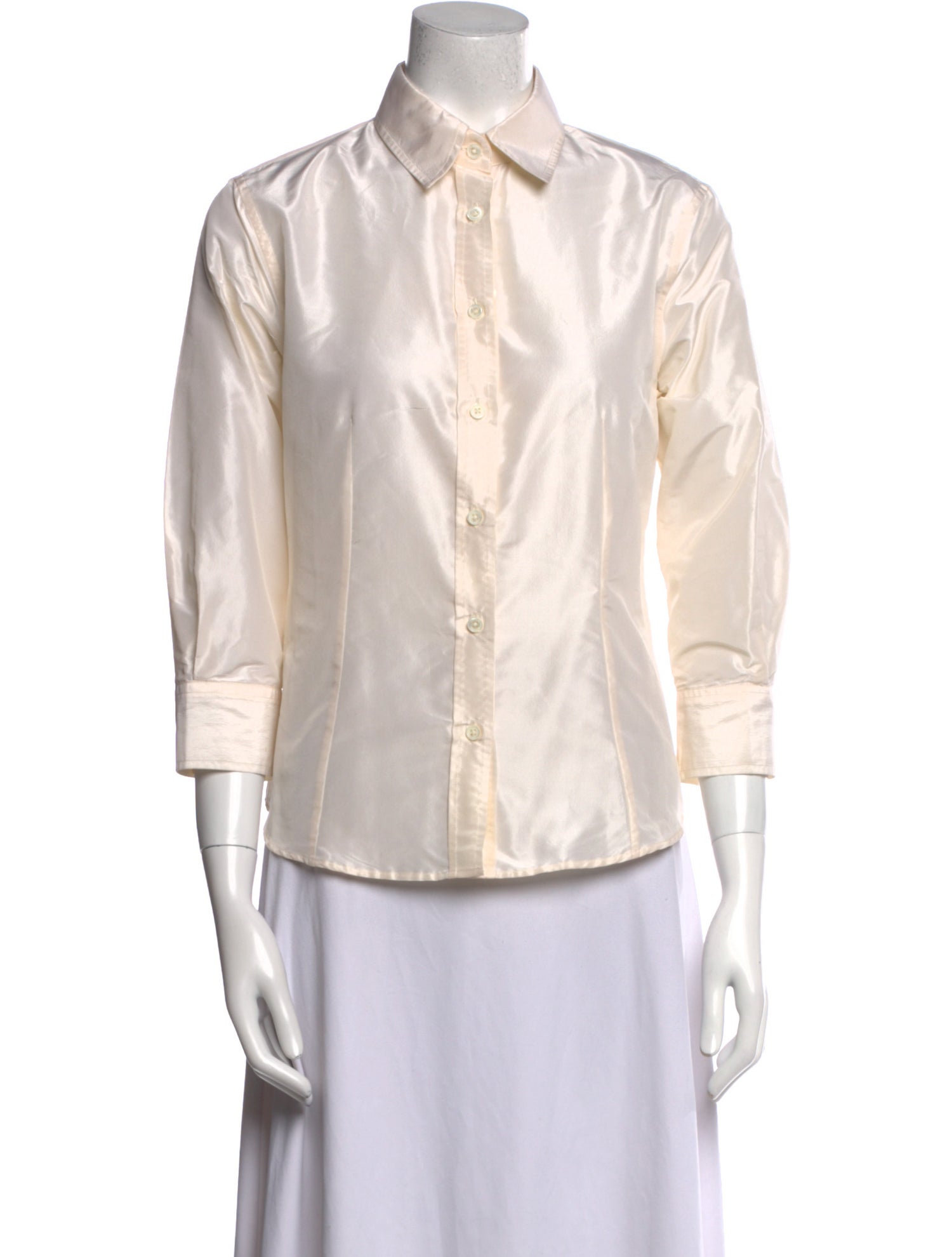 Carolina Herrera Silk Three-Quarter Sleeve Button-Up Top
