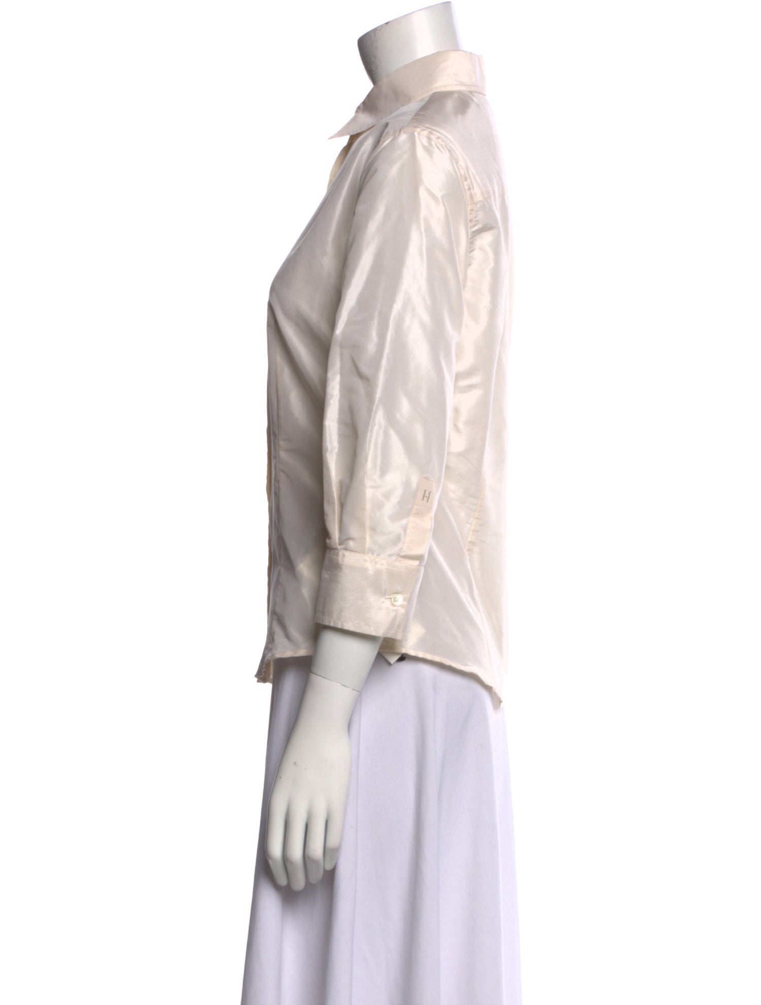 Carolina Herrera Silk Three-Quarter Sleeve Button-Up Top