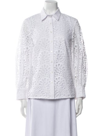 Carolina Herrera Lace Pattern Long Sleeve Button-Up Top