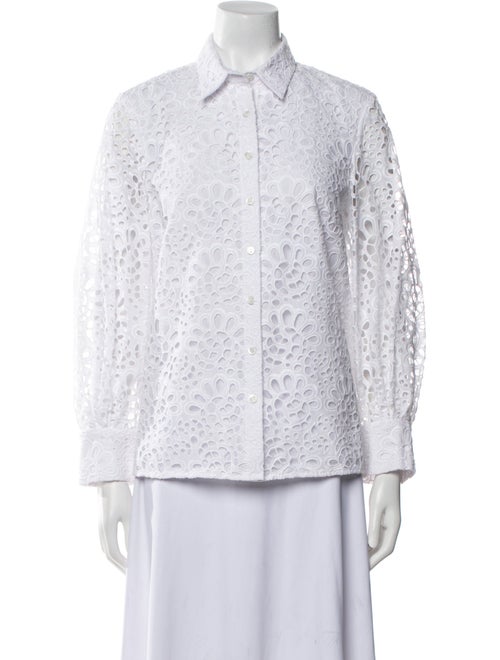 Carolina Herrera Lace Pattern Long Sleeve Button-Up Top