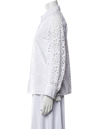 Carolina Herrera Lace Pattern Long Sleeve Button-Up Top