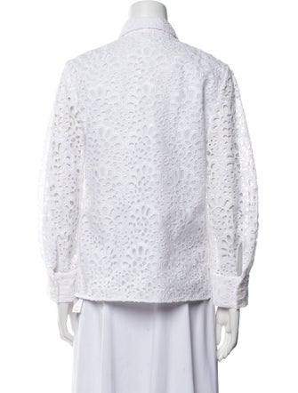 Carolina Herrera Lace Pattern Long Sleeve Button-Up Top
