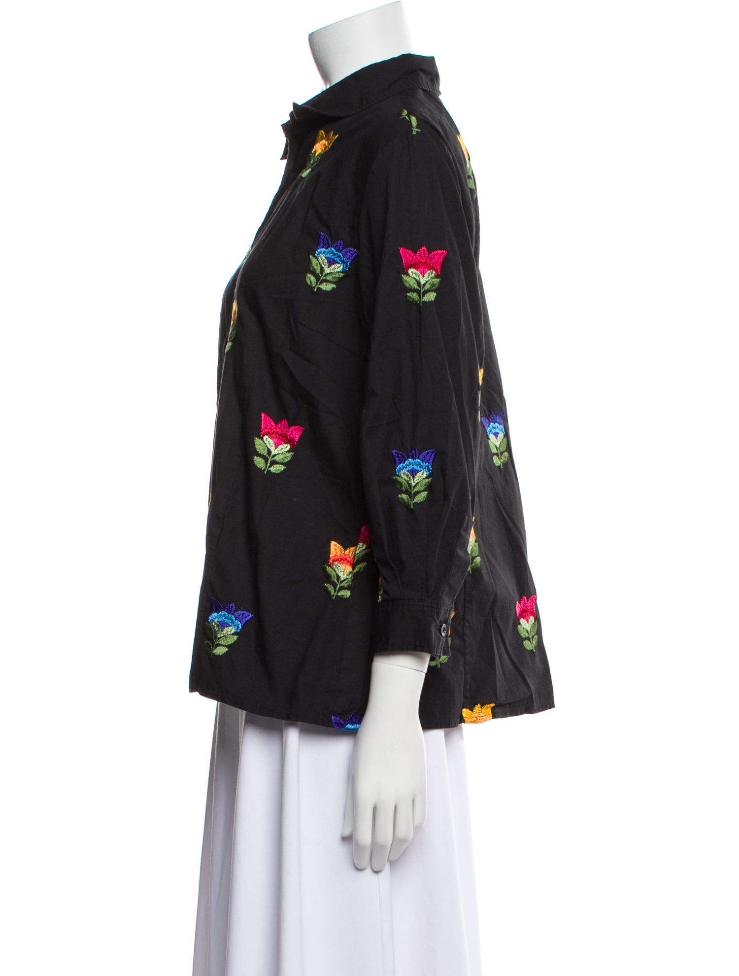 Carolina Herrera Floral Print Long Sleeve Button-Up Top