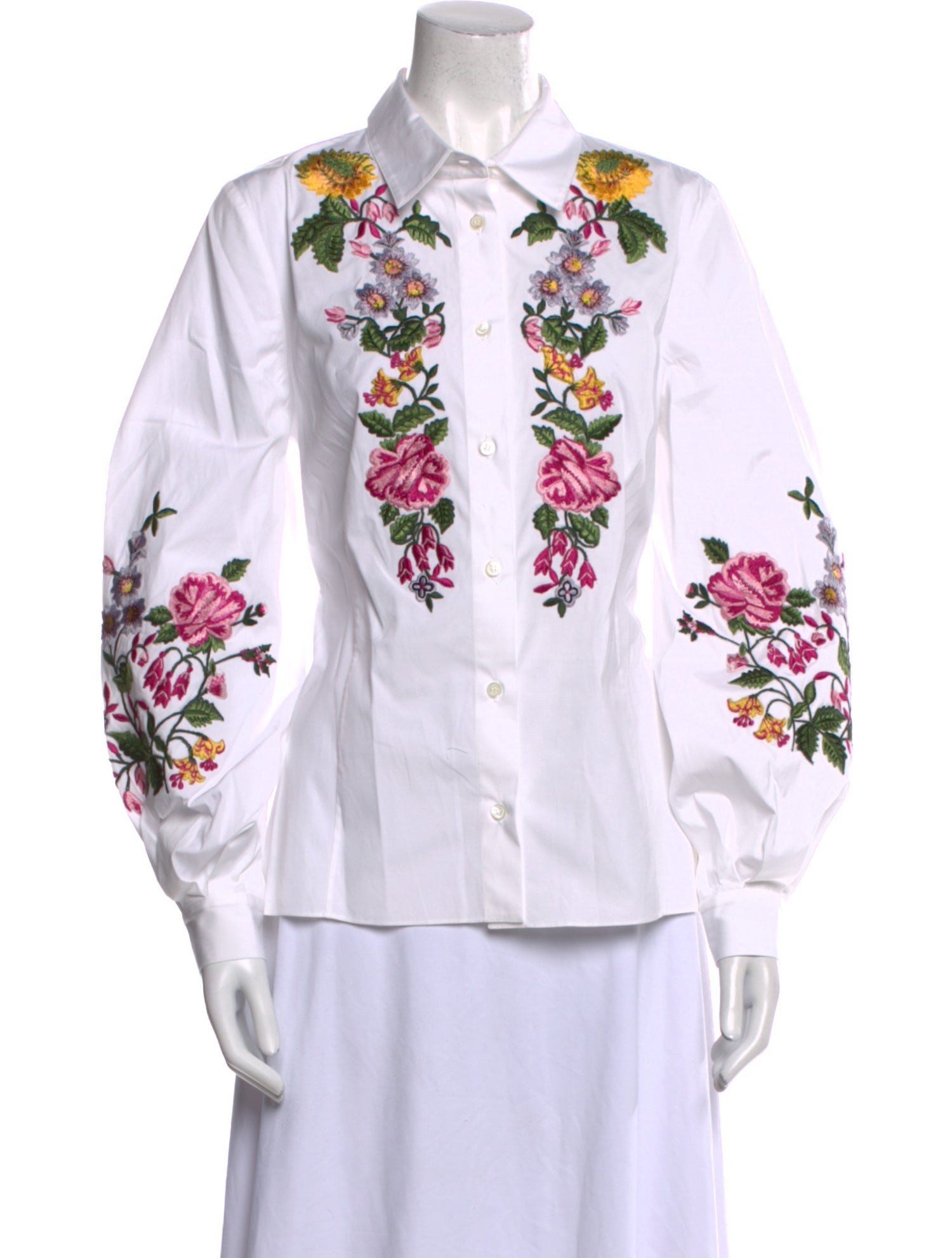 Carolina Herrera Printed Long Sleeve Button-Up Top