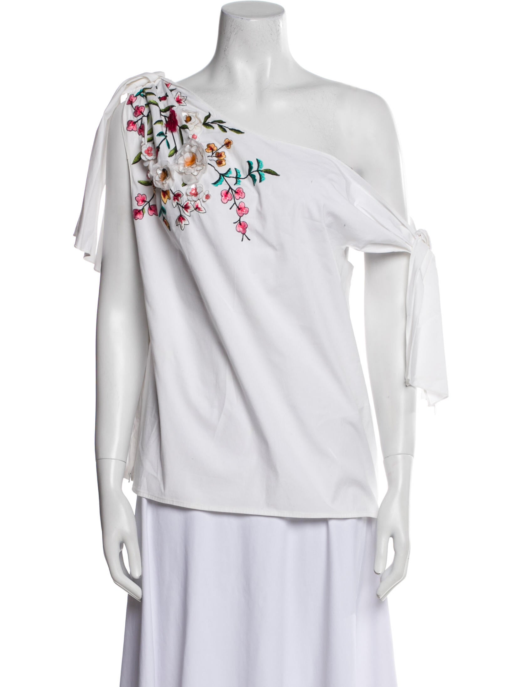 Carolina Herrera One-Shoulder Short Sleeve Blouse