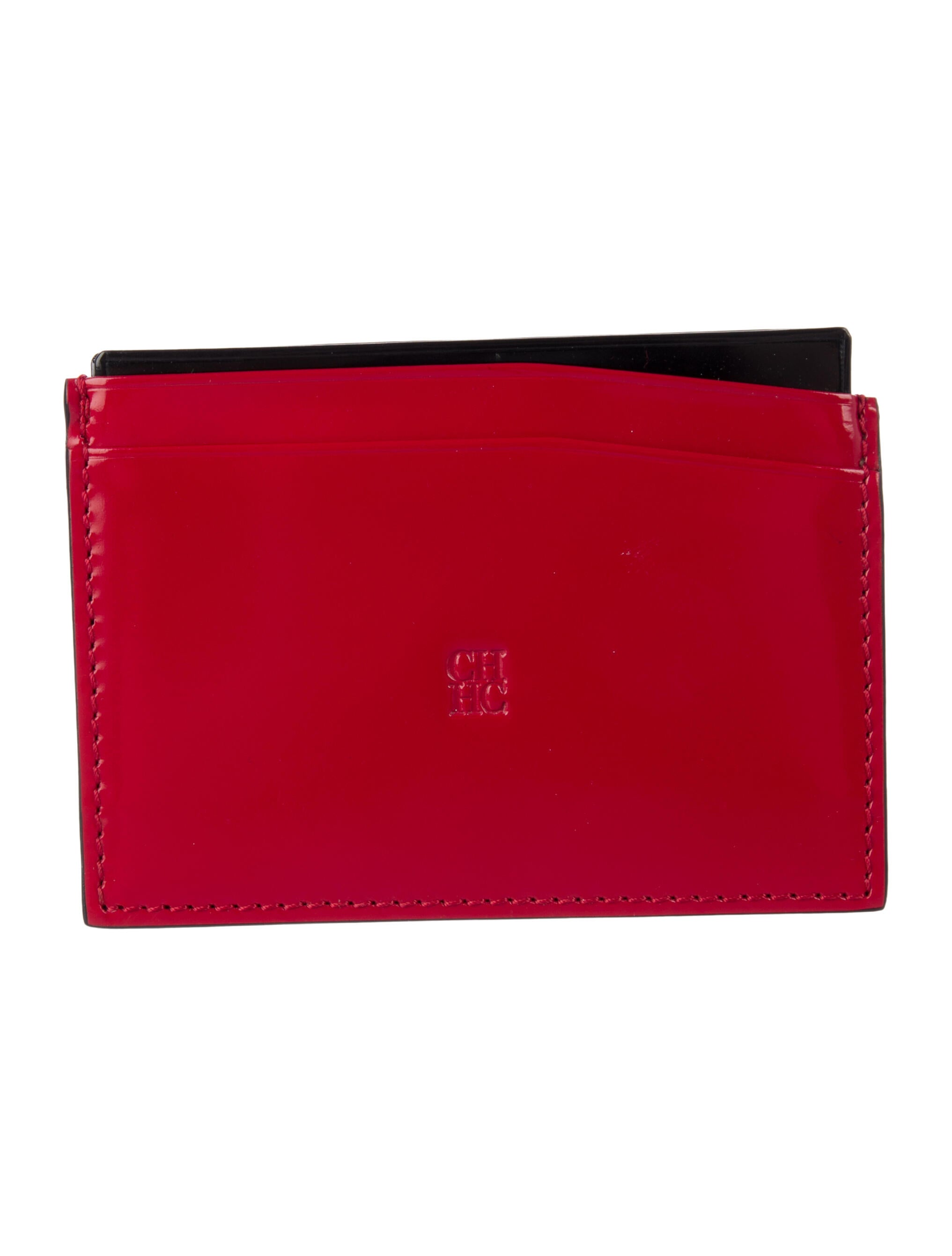 Carolina Herrera Patent Leather Colorblock Pattern Card Holder