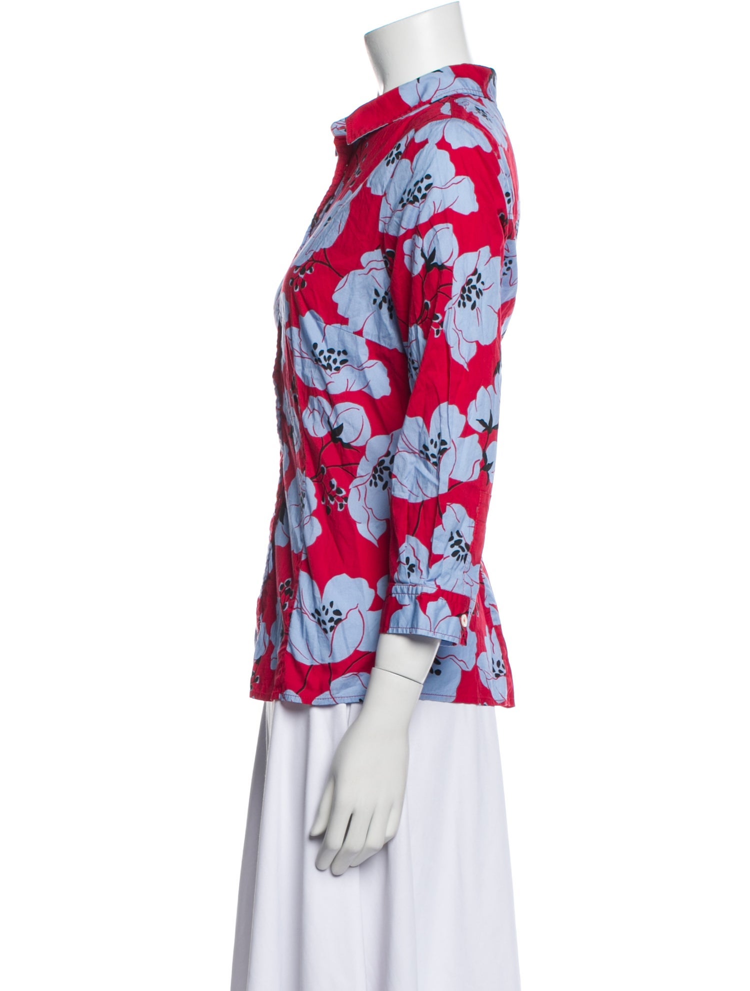 Carolina Herrera Floral Print Three-Quarter Sleeve Button-Up Top