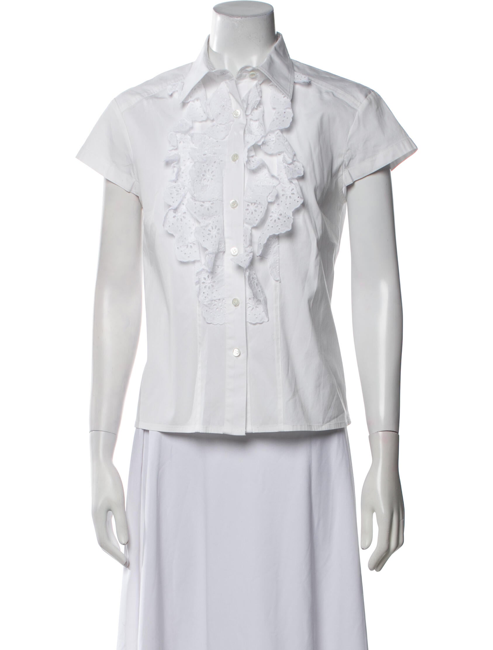 Carolina Herrera Short Sleeve Button-Up Top