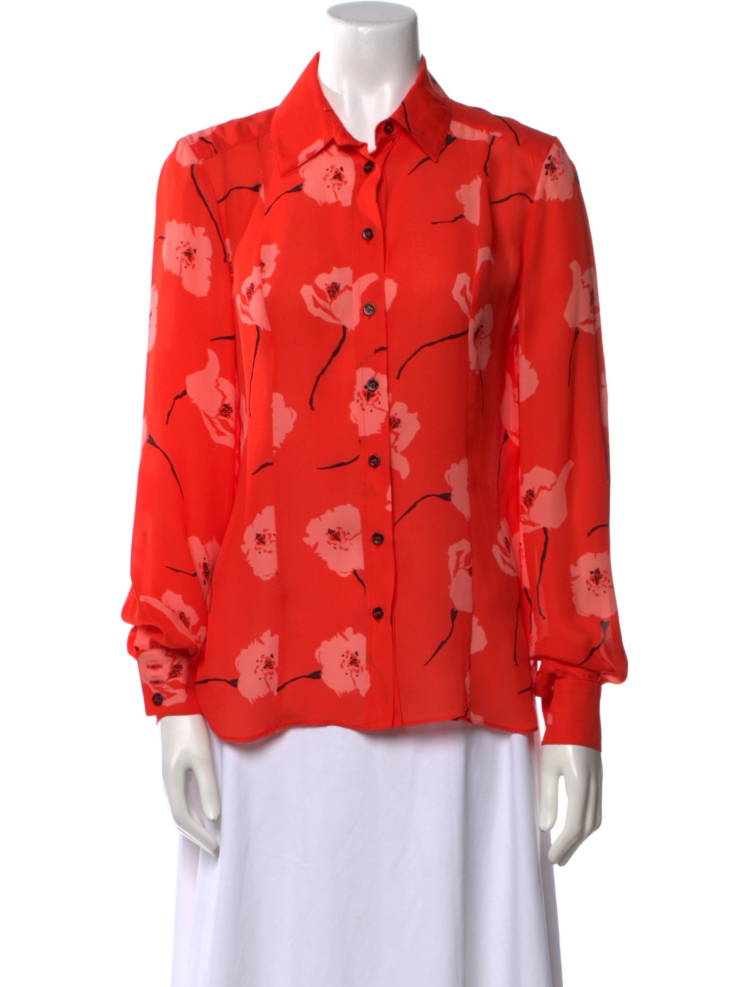 Carolina Herrera Silk Floral Print Button-Up Top