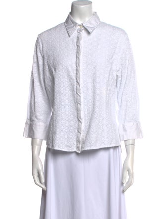 Carolina Herrera Printed Three-Quarter Sleeve Button-Up Top