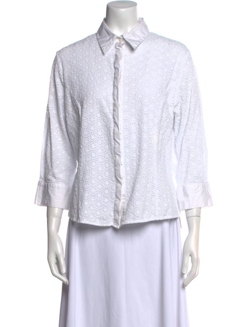 Carolina Herrera Printed Three-Quarter Sleeve Button-Up Top