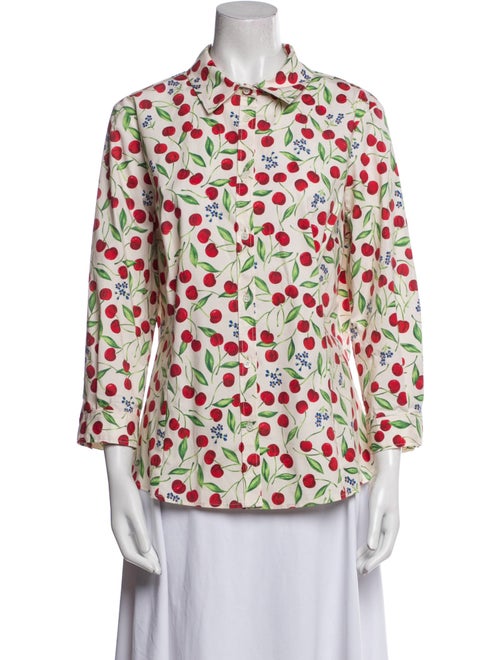 Carolina Herrera Printed Three-Quarter Sleeve Button-Up Top