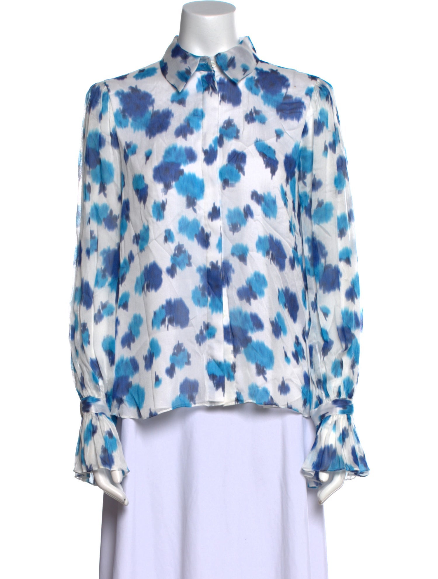 Carolina Herrera Printed Mock Neck Button-Up Top