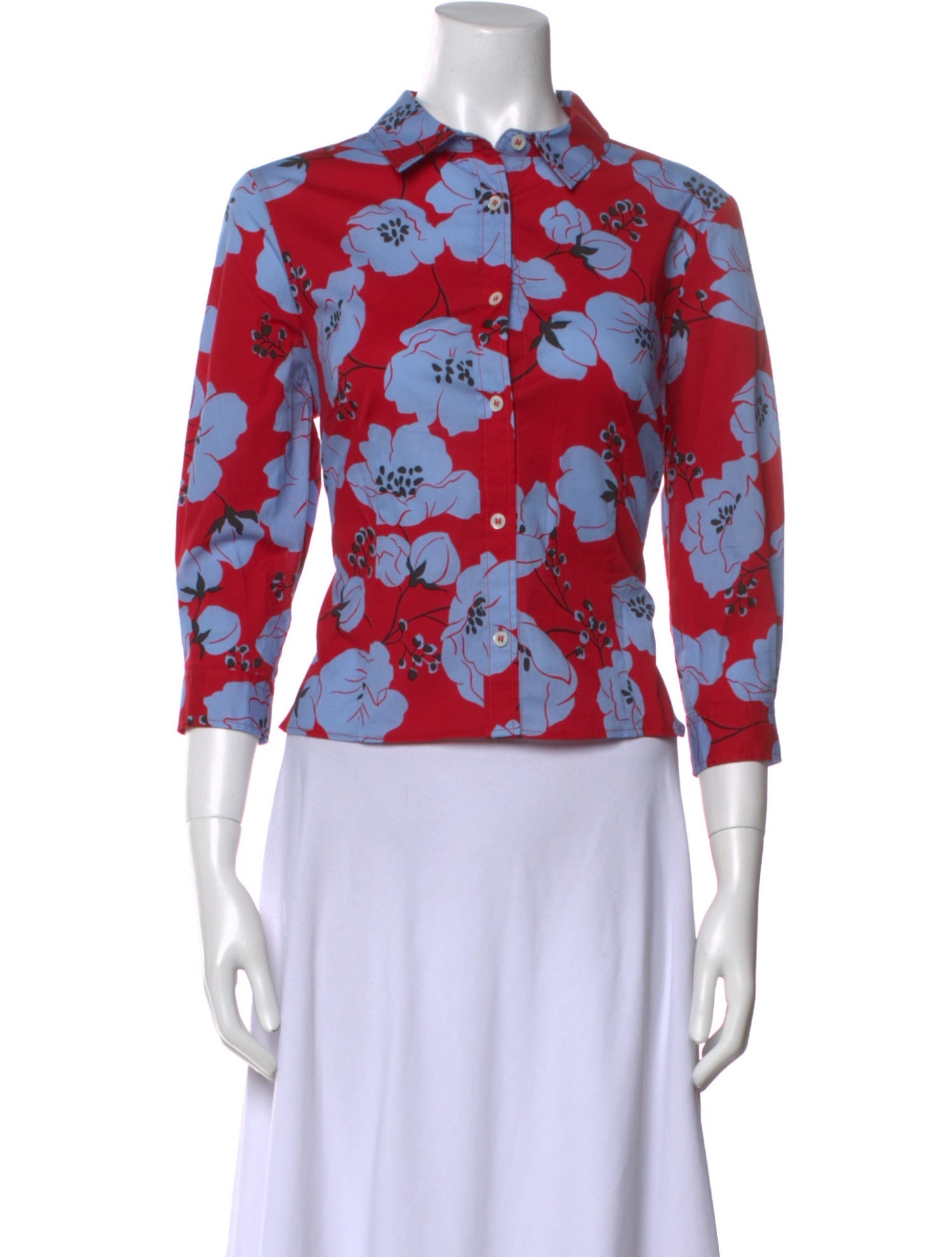 Carolina Herrera Floral Print Mock Neck Button-Up Top