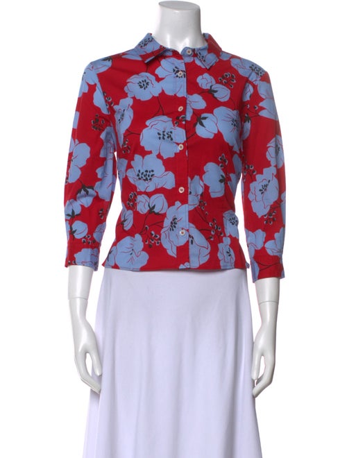 Carolina Herrera Floral Print Mock Neck Button-Up Top