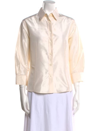 Carolina Herrera Silk Three-Quarter Sleeve Button-Up Top