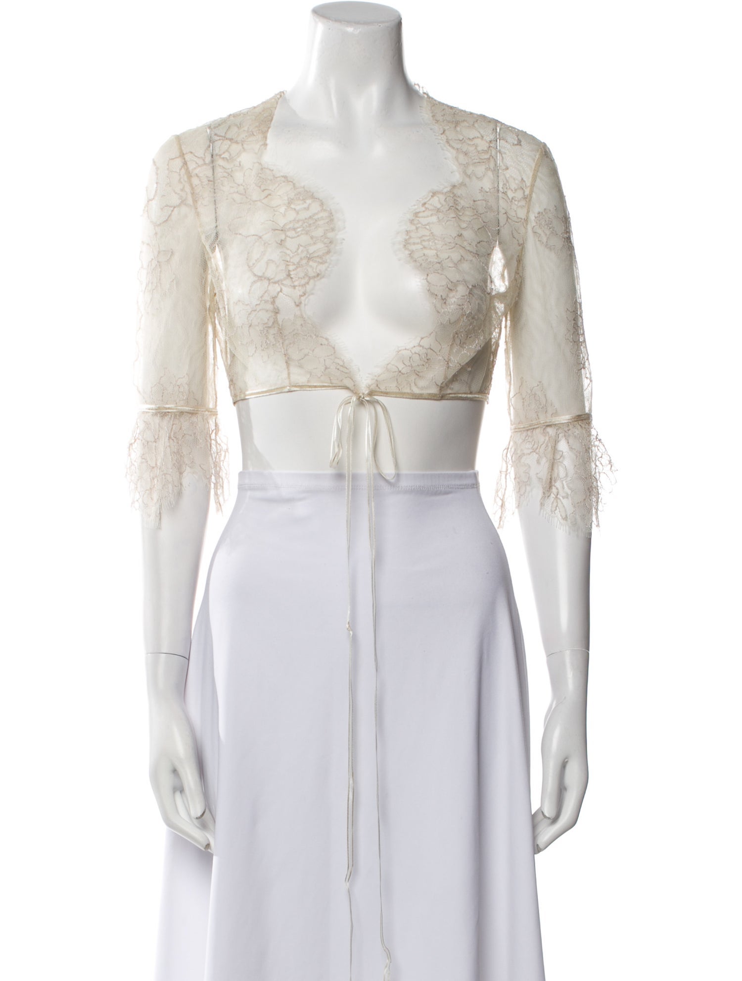 Carolina Herrera V-Neck Three-Quarter Sleeve Crop Top