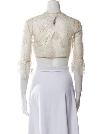 Carolina Herrera V-Neck Three-Quarter Sleeve Crop Top