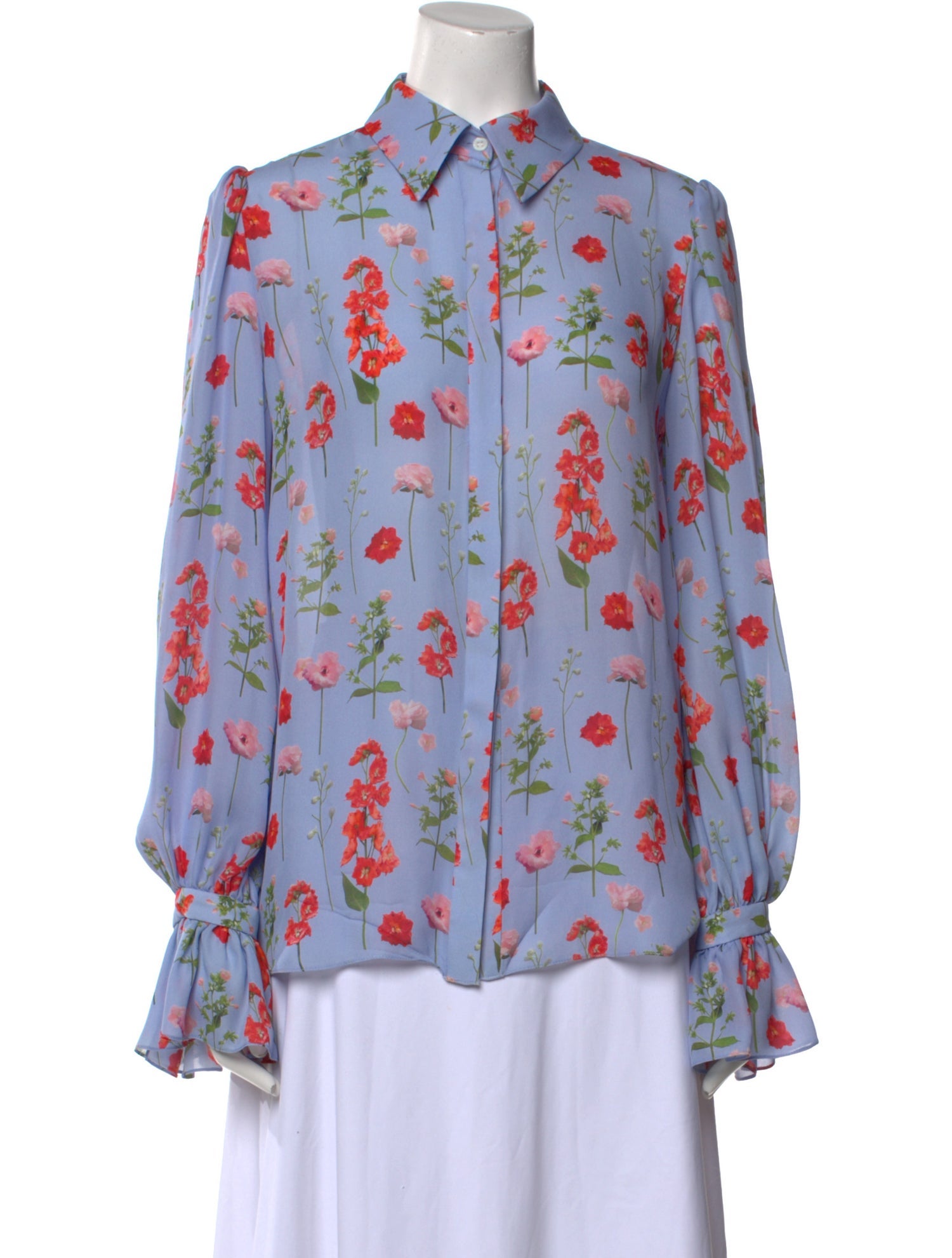 Carolina Herrera Silk Floral Print Button-Up Top