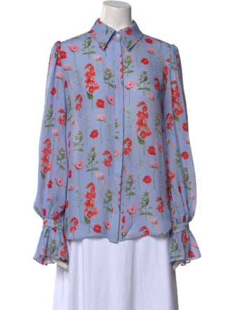 Carolina Herrera Silk Floral Print Button-Up Top